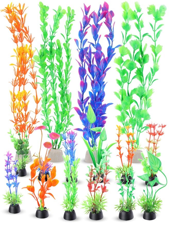 Ninsula Aquarium Plants 16P, Plastic Fish Tank Plants, Different Types Artificial Decor Aquarium Plants, Turtle Tank Decor Set, Fish Decor for Tank (Colorful) - Image 1
